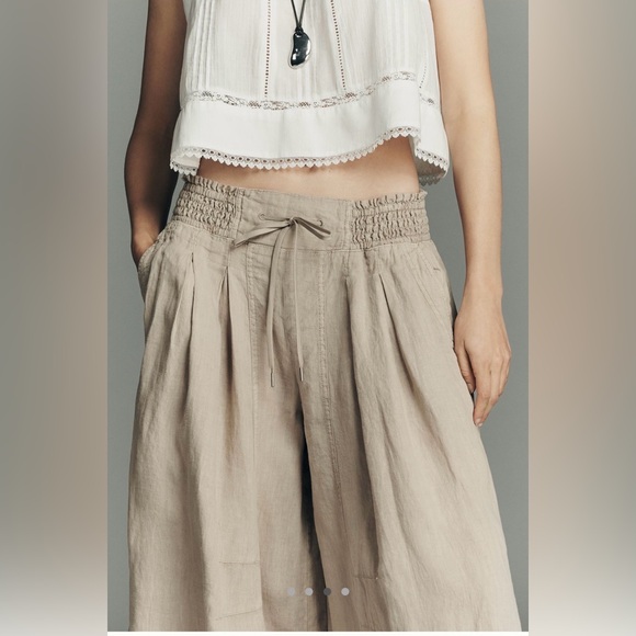 NWT Antropologie Ruched Linen Parachute Pants L - Picture 3 of 8